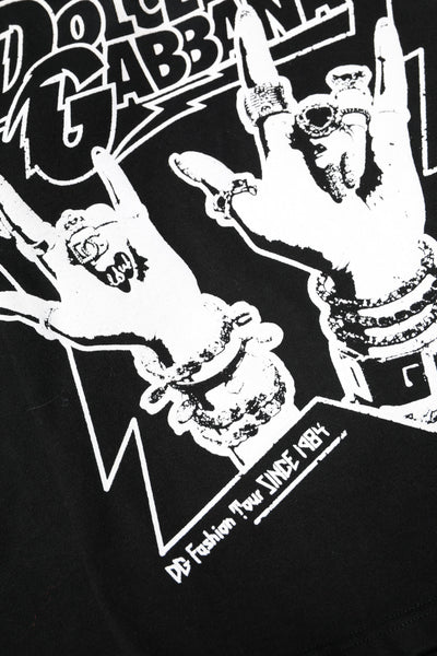 Dolce & Gabbana Schwarzes T-Shirt mit bedruckten kurzen Ärmeln aus Baumwolle
