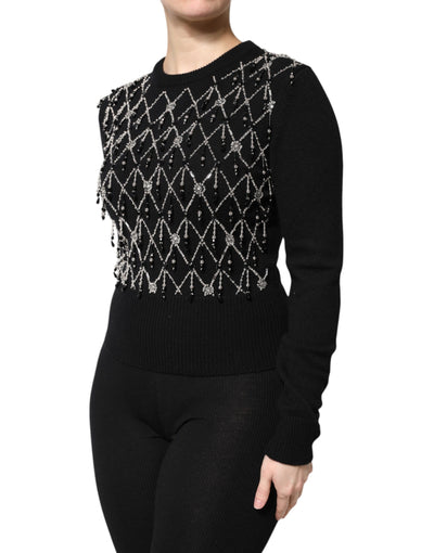 Dolce & Gabbana Schwarzes Kaschmir-Top mit langen Ärmeln und Verzierungen