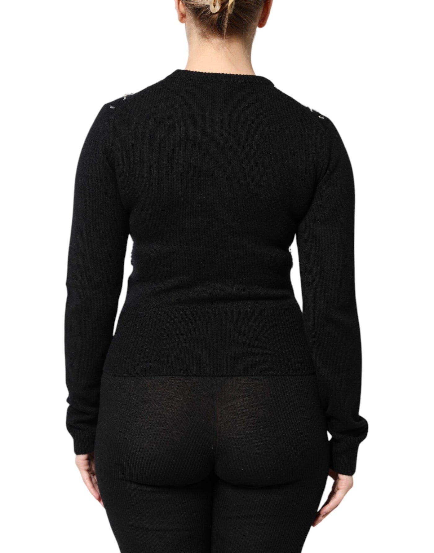 Dolce & Gabbana Schwarzes Kaschmir-Top mit langen Ärmeln und Verzierungen