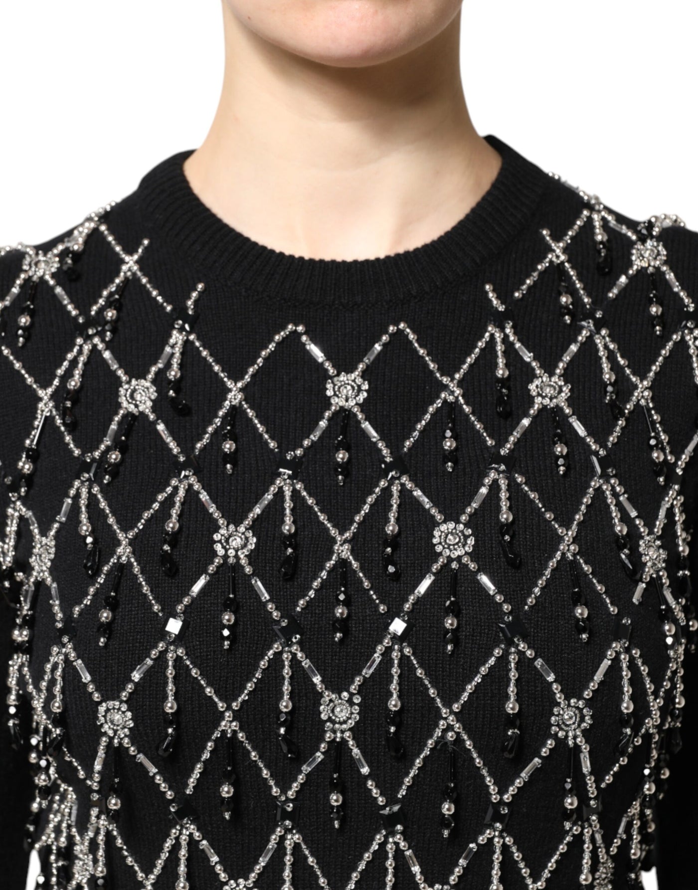 Dolce & Gabbana Schwarzes Kaschmir-Top mit langen Ärmeln und Verzierungen
