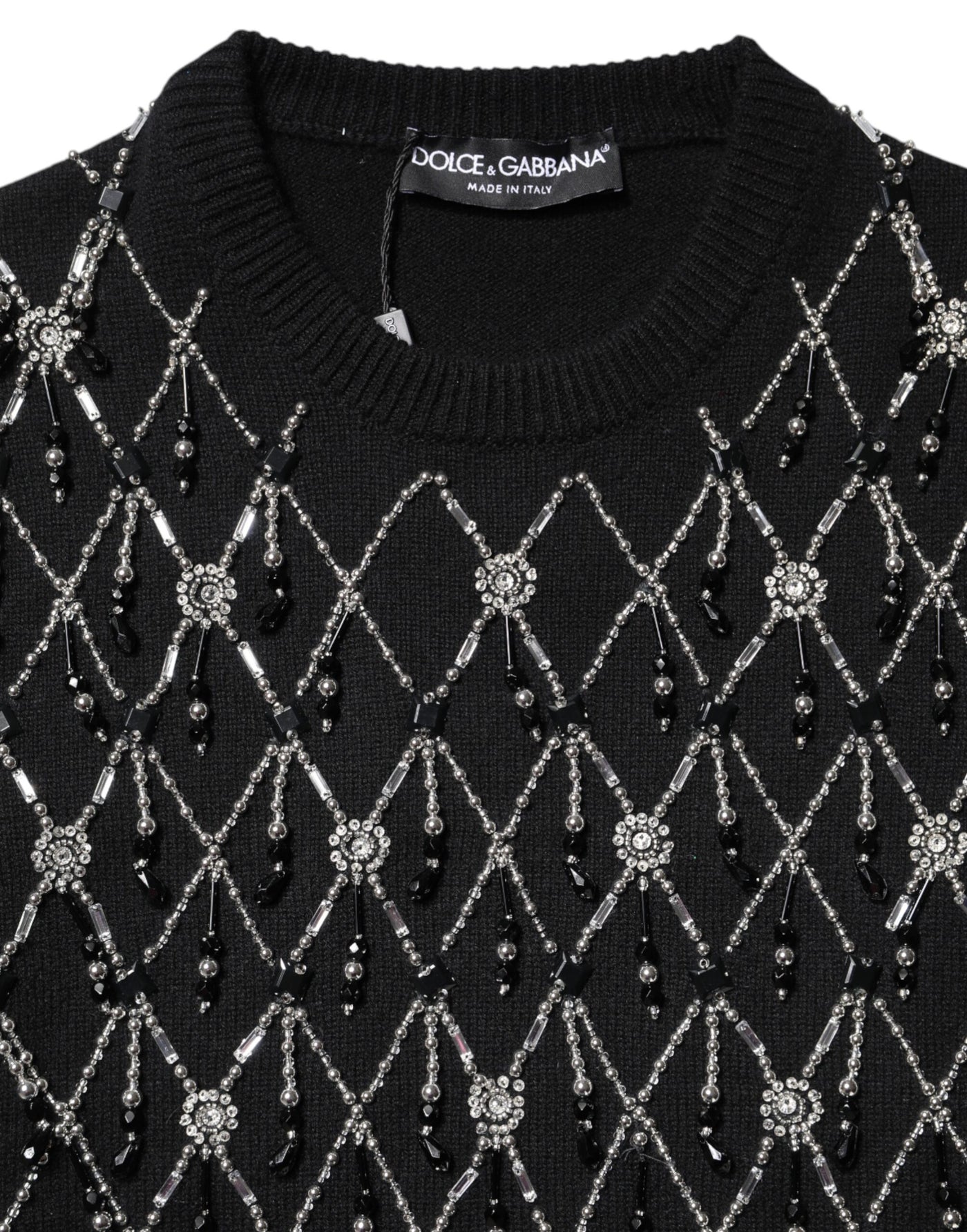 Dolce & Gabbana Schwarzes Kaschmir-Top mit langen Ärmeln und Verzierungen