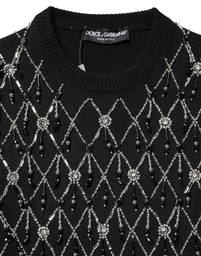 Dolce & Gabbana Schwarzes Kaschmir-Top mit langen Ärmeln und Verzierungen