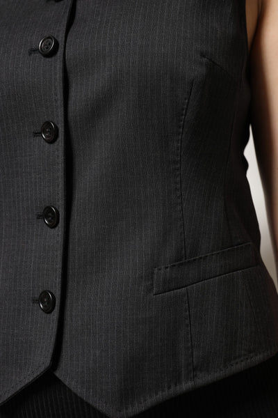 Dolce & Gabbana Schwarz gestreiftes ärmelloses Oberteil mit Knopfleiste