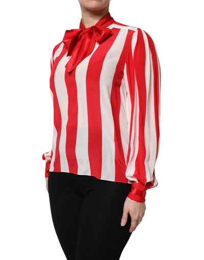 Dolce & Gabbana Rot Weiß Streifen Ascot Kragen Bluse Top