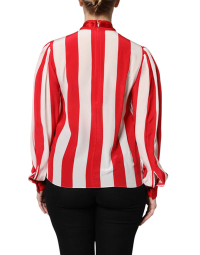 Dolce & Gabbana Rot Weiß Streifen Ascot Kragen Bluse Top