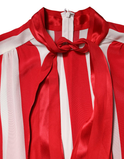 Dolce & Gabbana Rot Weiß Streifen Ascot Kragen Bluse Top