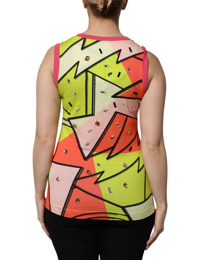 Dolce & Gabbana Multicolor bedrucktes Top mit Kristallverzierung