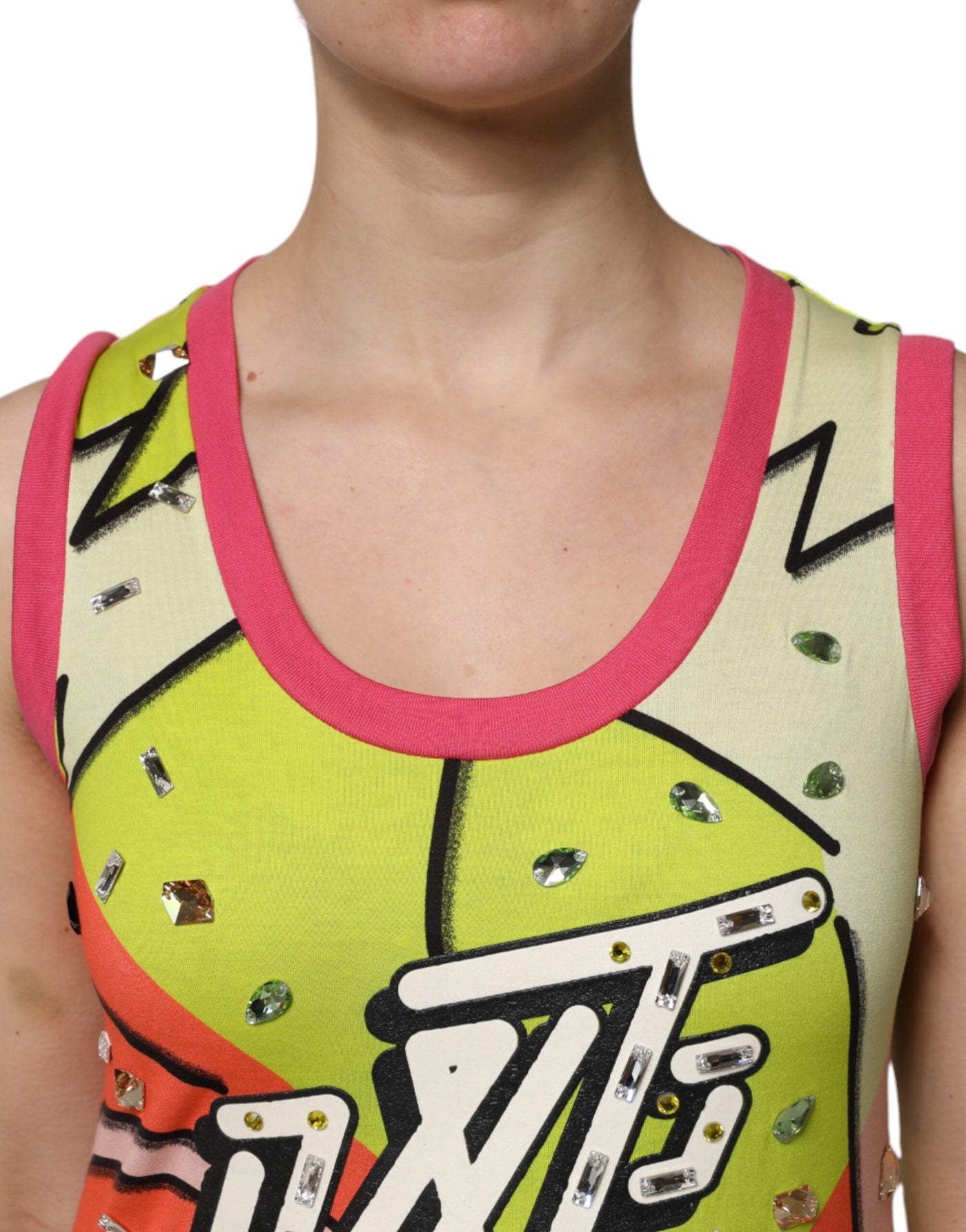 Dolce & Gabbana Multicolor bedrucktes Top mit Kristallverzierung