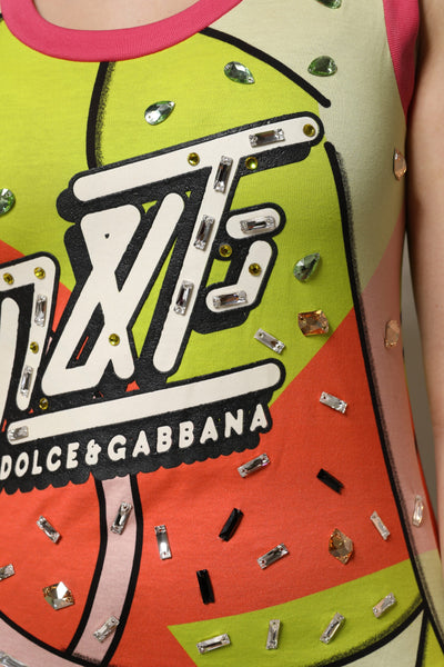 Dolce & Gabbana Multicolor bedrucktes Top mit Kristallverzierung