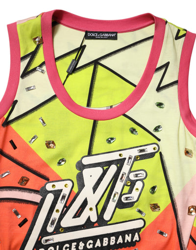 Dolce & Gabbana Multicolor bedrucktes Top mit Kristallverzierung