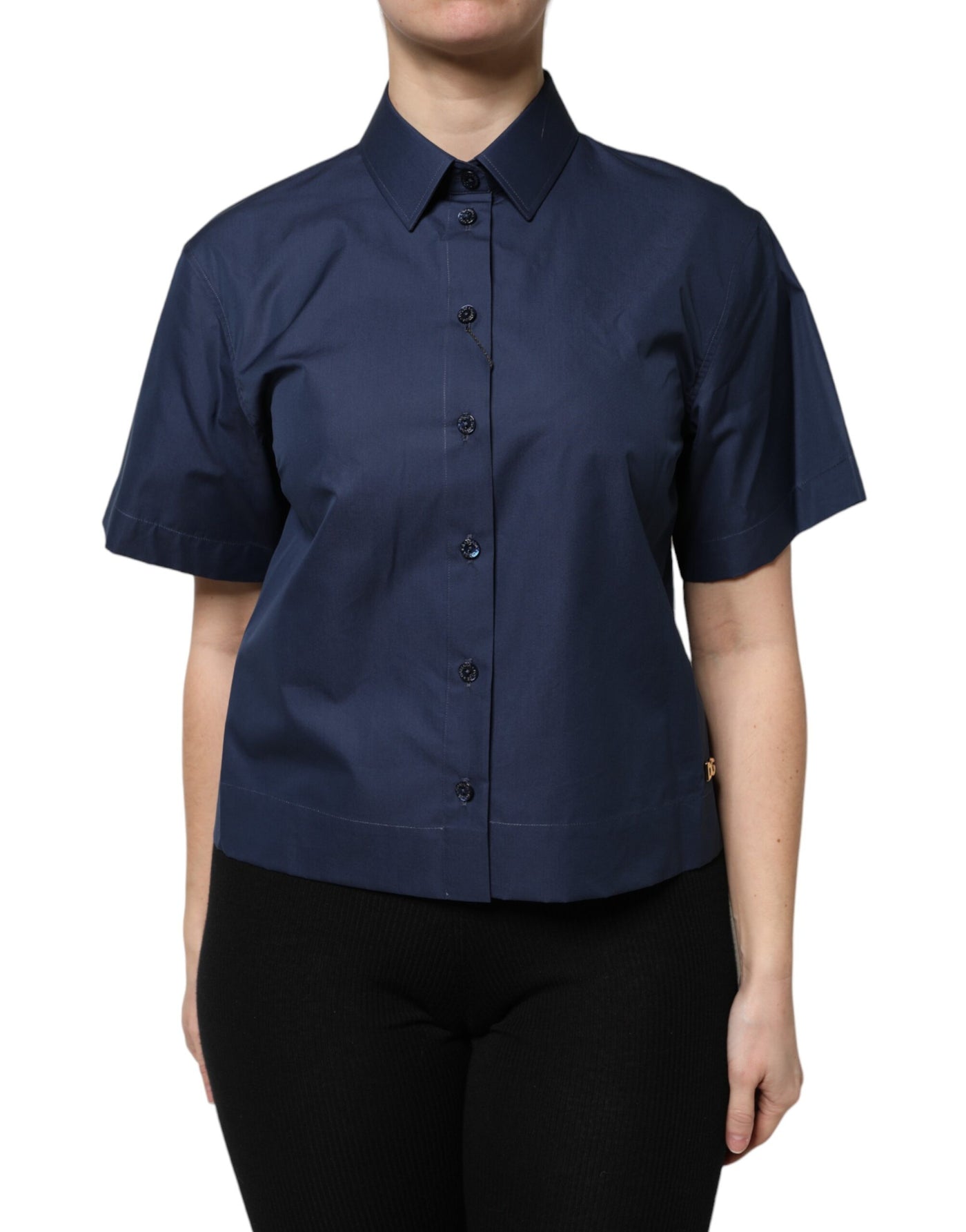 Dolce & Gabbana Blaues Baumwoll-Top mit kurzen Ärmeln und Knopfleiste