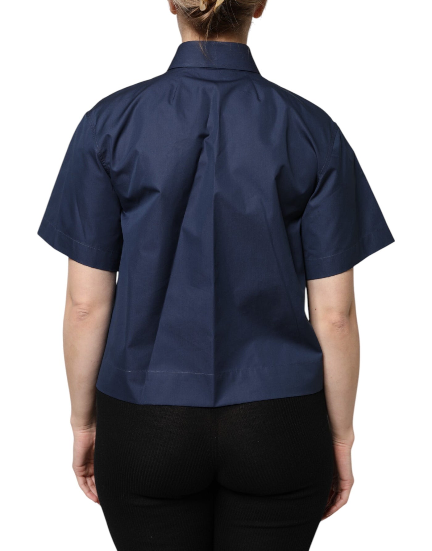 Dolce & Gabbana Blaues Baumwoll-Top mit kurzen Ärmeln und Knopfleiste