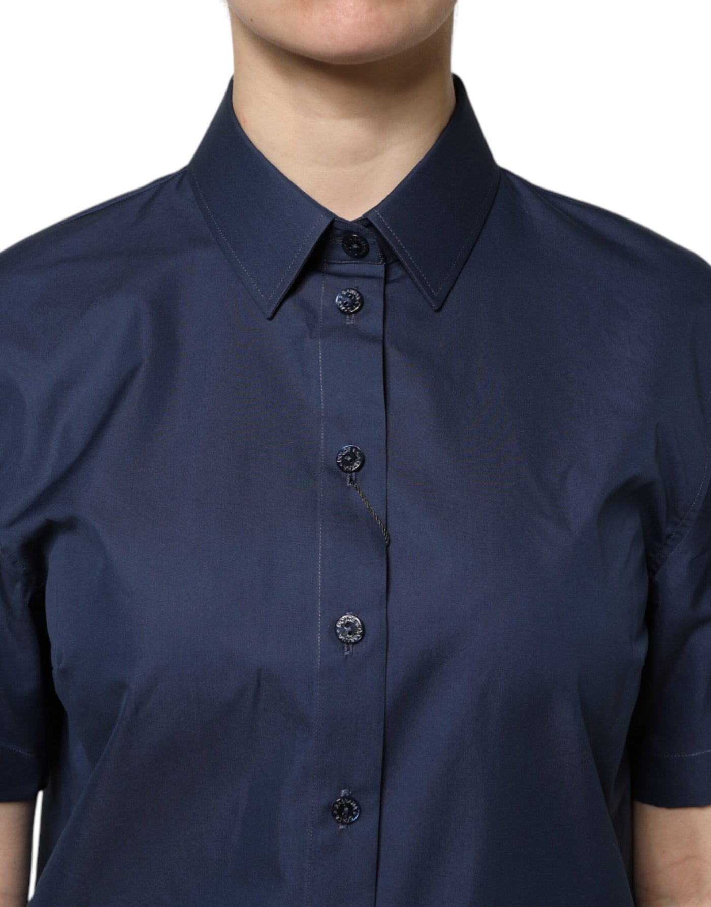 Dolce & Gabbana Blaues Baumwoll-Top mit kurzen Ärmeln und Knopfleiste