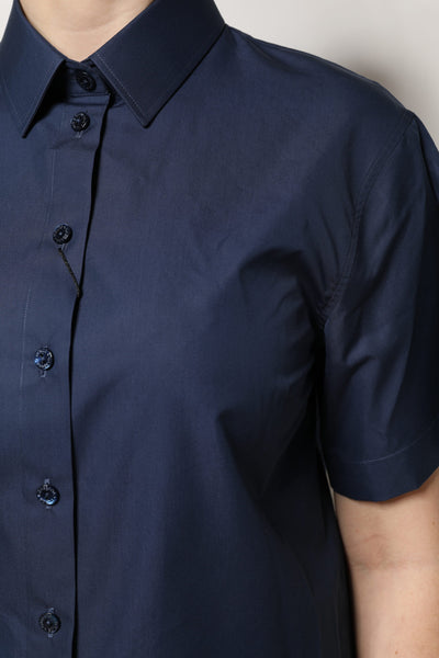 Dolce & Gabbana Blaues Baumwoll-Top mit kurzen Ärmeln und Knopfleiste