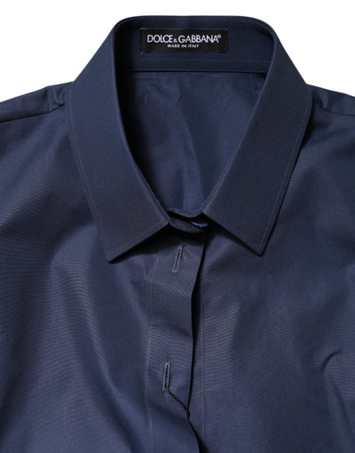 Dolce & Gabbana Blaues Baumwoll-Top mit kurzen Ärmeln und Knopfleiste