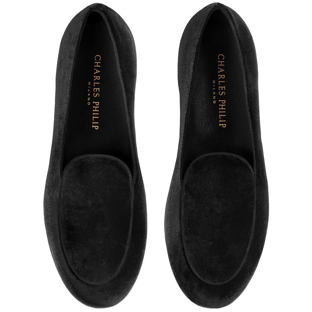 Charles Philip Schwarzer Samt Unisex Loafer