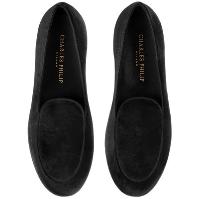 Charles Philip Schwarzer Samt Unisex Loafer