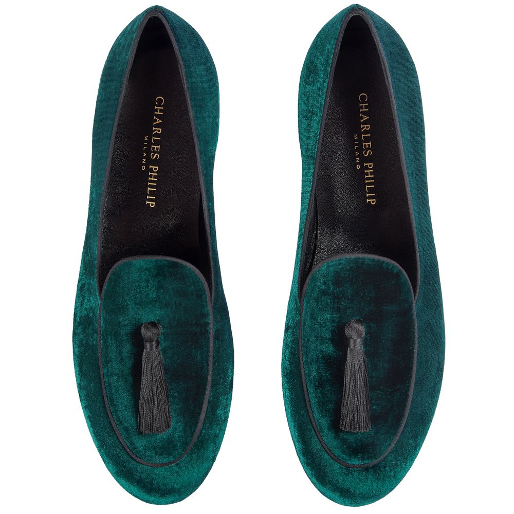 Charles Philip Grüner Samt Loafer