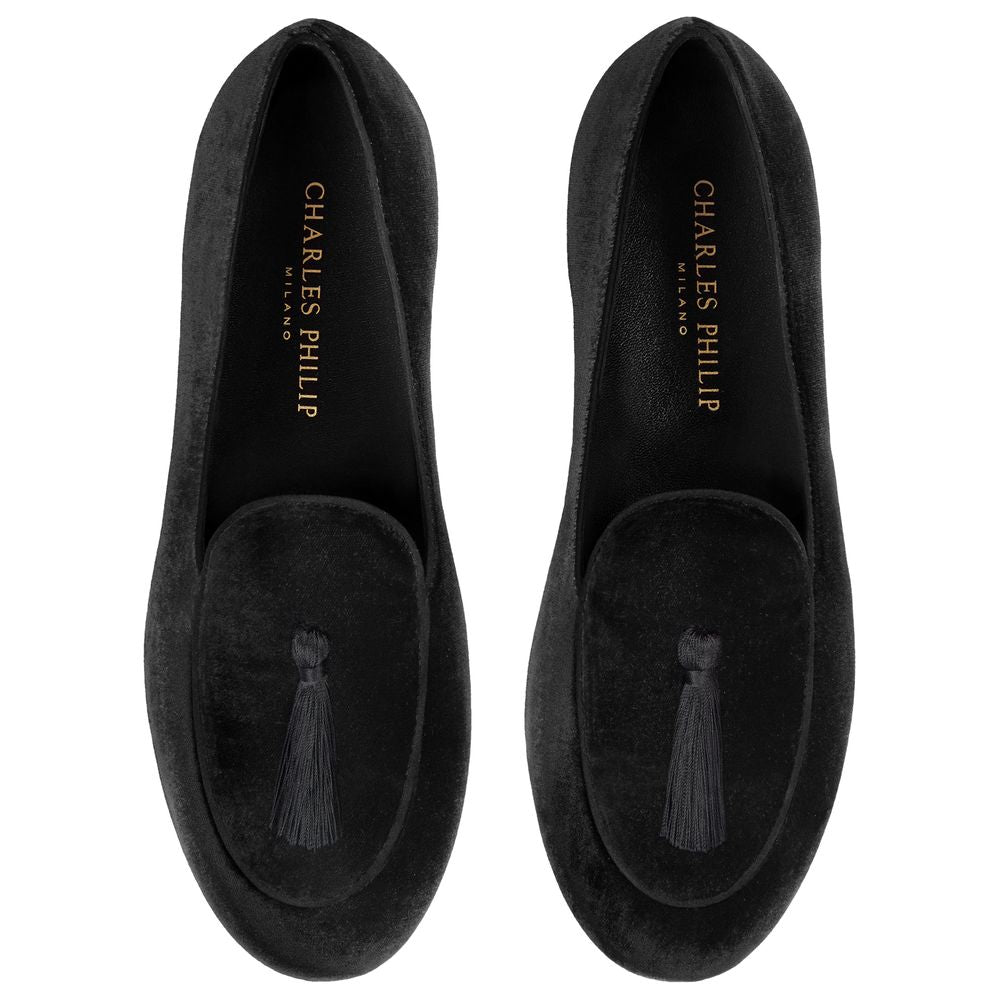 Charles Philip Schwarzer Samt Loafer