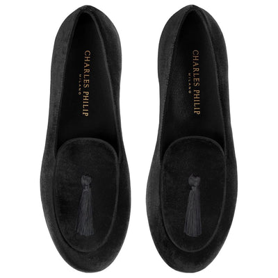 Charles Philip Schwarzer Samt Loafer