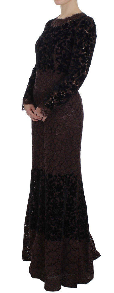Dolce & Gabbana Lila Florales Ricamo Maxikleid aus Spitze