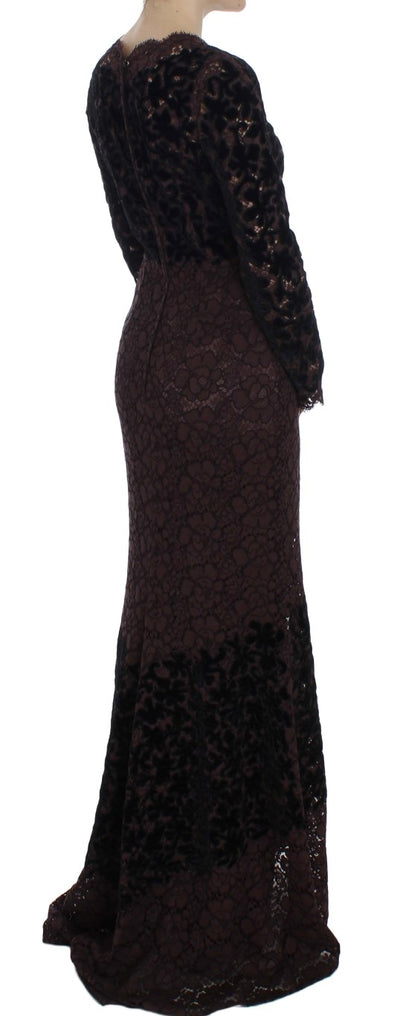 Dolce & Gabbana Lila Florales Ricamo Maxikleid aus Spitze