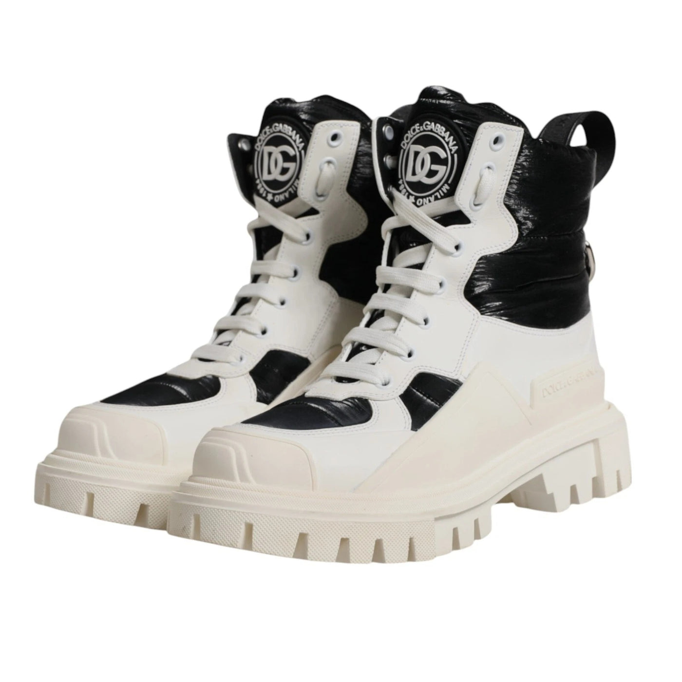 Dolce & Gabbana Weiße gepolsterte Mid Calf Lace Up Stiefel Schuhe