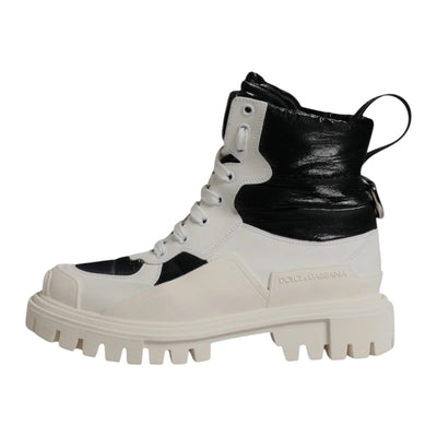 Dolce & Gabbana Weiße gepolsterte Mid Calf Lace Up Stiefel Schuhe