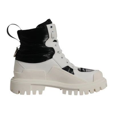 Dolce & Gabbana Weiße gepolsterte Mid Calf Lace Up Stiefel Schuhe