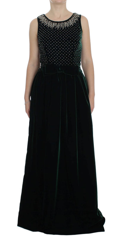 Dolce & Gabbana Langes Maxikleid aus grünem Samt und Kristall