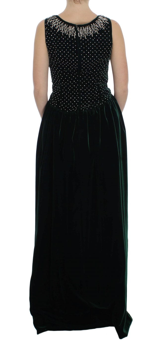 Dolce & Gabbana Langes Maxikleid aus grünem Samt und Kristall