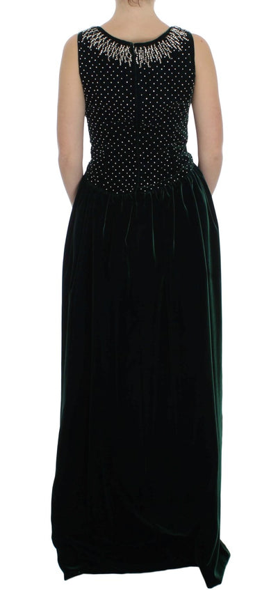 Dolce & Gabbana Langes Maxikleid aus grünem Samt und Kristall