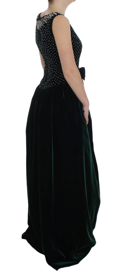 Dolce & Gabbana Langes Maxikleid aus grünem Samt und Kristall