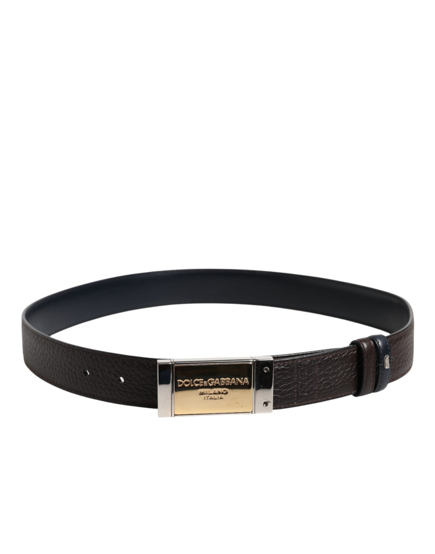 Dolce & Gabbana Schwarzblauer Ledergürtel mit goldener Schnalle Reversible Belt