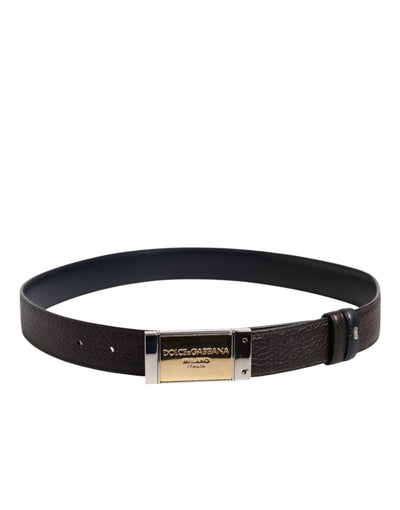 Dolce & Gabbana Schwarzblauer Ledergürtel mit goldener Schnalle Reversible Belt