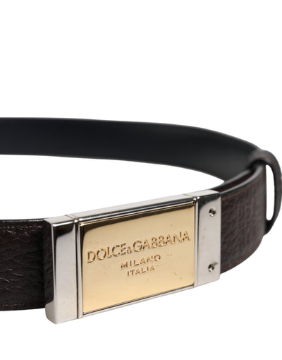 Dolce & Gabbana Schwarzblauer Ledergürtel mit goldener Schnalle Reversible Belt