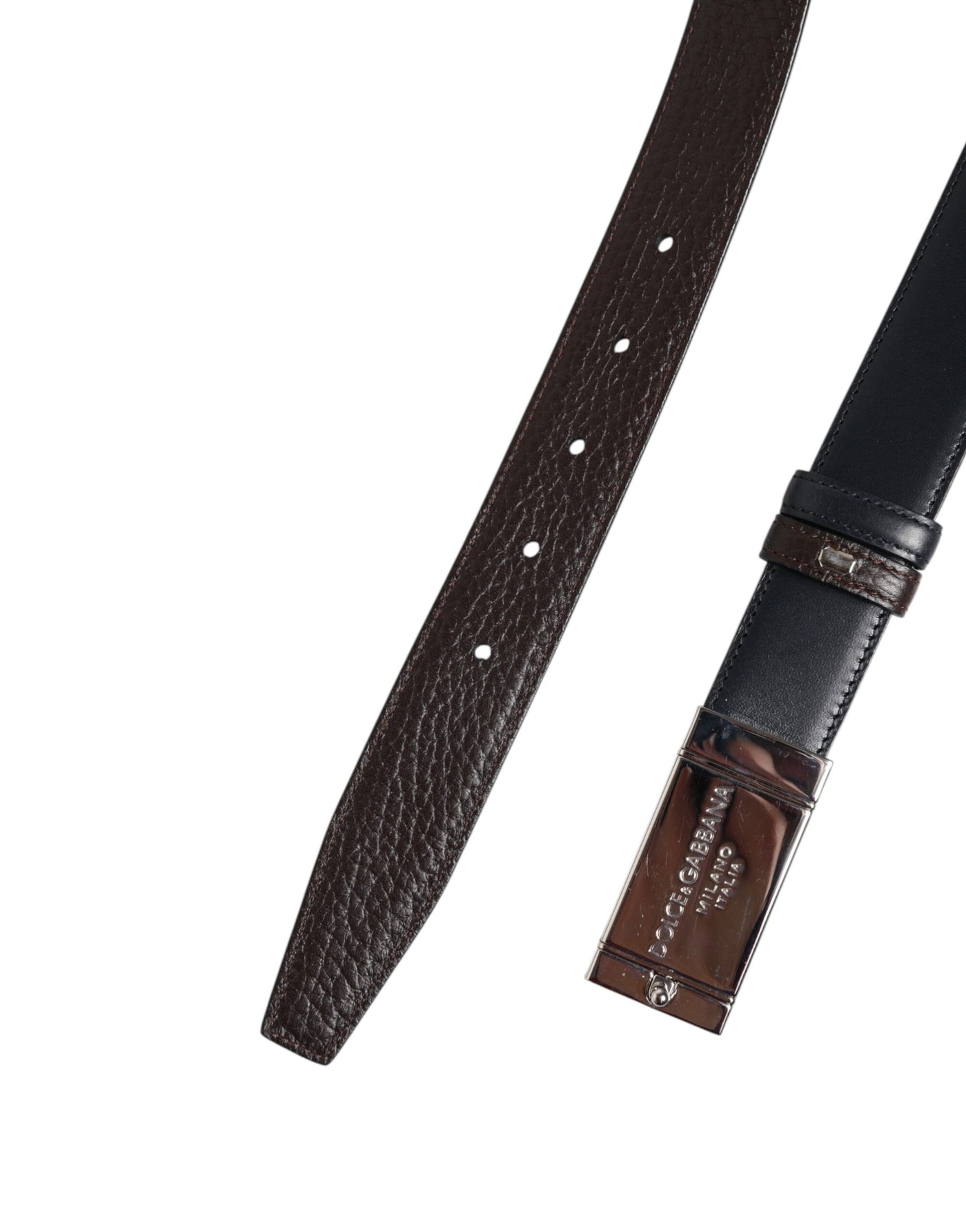 Dolce & Gabbana Schwarzblauer Ledergürtel mit goldener Schnalle Reversible Belt