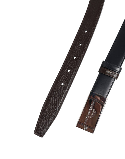 Dolce & Gabbana Schwarzblauer Ledergürtel mit goldener Schnalle Reversible Belt