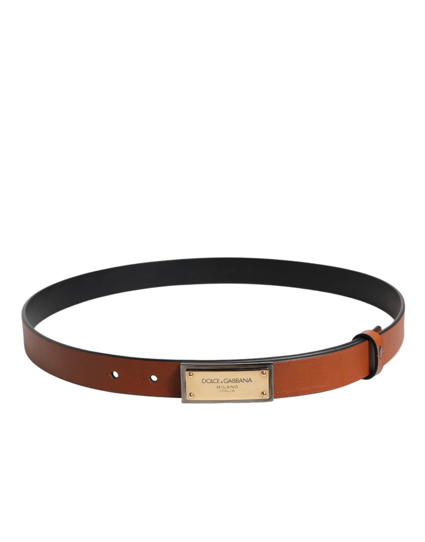 Dolce & Gabbana Brauner Leder-Gold-Rechteck-Gürtel mit Schnalle