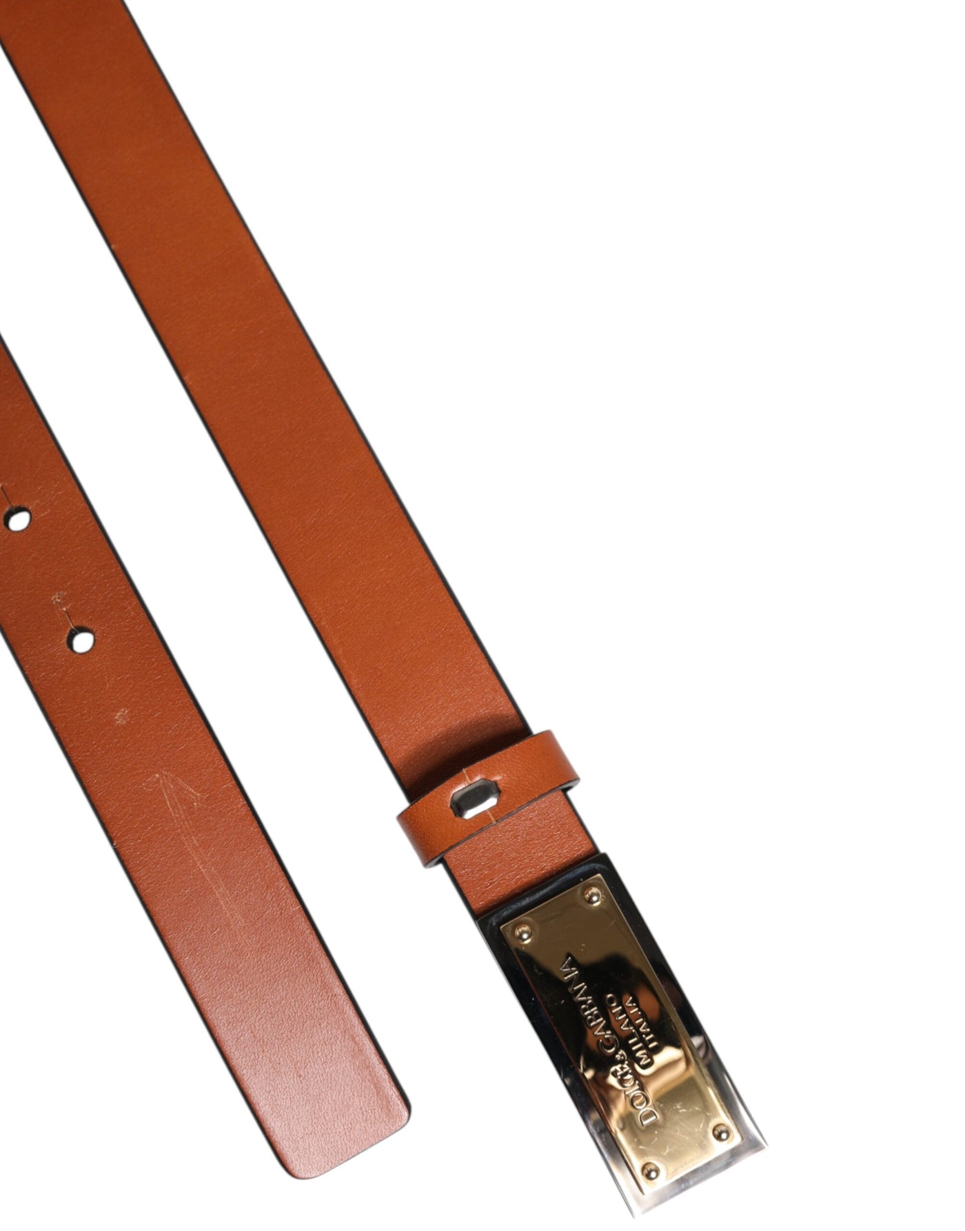 Dolce & Gabbana Brauner Leder-Gold-Rechteck-Gürtel mit Schnalle