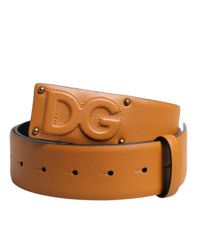 Dolce & Gabbana Brauner Lederschnallengürtel mit DG-Logo-Prägung