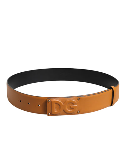 Dolce & Gabbana Brauner Lederschnallengürtel mit DG-Logo-Prägung
