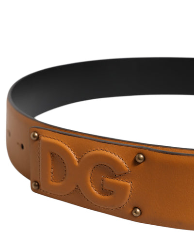 Dolce & Gabbana Brauner Lederschnallengürtel mit DG-Logo-Prägung