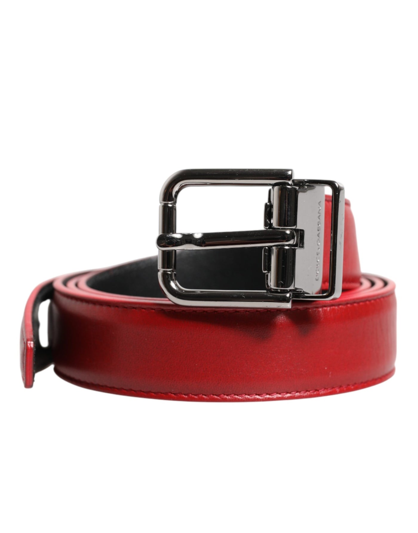 Dolce & Gabbana Roter Ledergürtel mit silberfarbener Metallschnalle