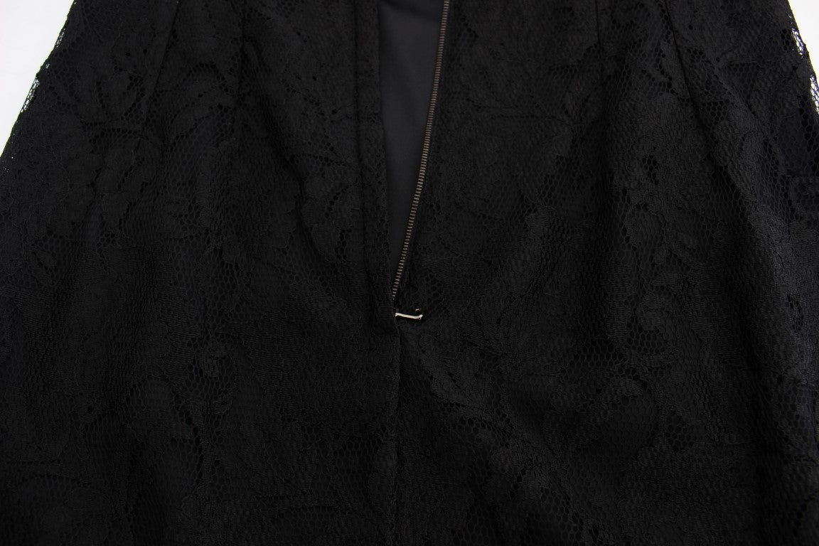Dolce & Gabbana Schwarzes geblümtes langes Ball-Maxikleid aus Spitze