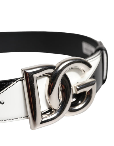 Dolce & Gabbana Schwarzes weißes Leder DG Metallschnalle Gürtel
