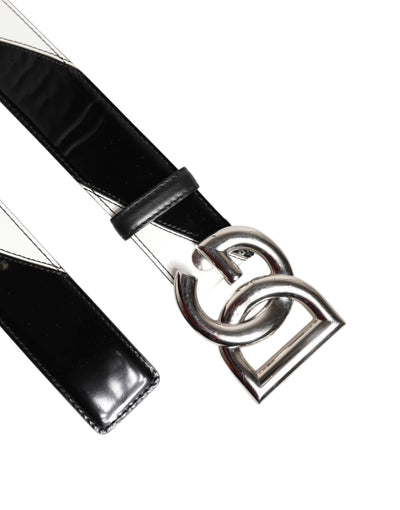 Dolce & Gabbana Schwarzes weißes Leder DG Metallschnalle Gürtel