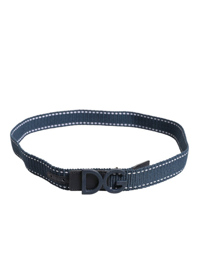 Dolce & Gabbana Blauer Baumwoll-Leder-Gürtel mit DG-Logo und Metallschnalle