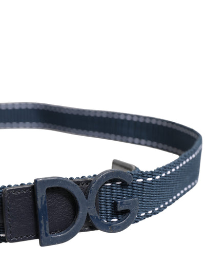 Dolce & Gabbana Blauer Baumwoll-Leder-Gürtel mit DG-Logo und Metallschnalle