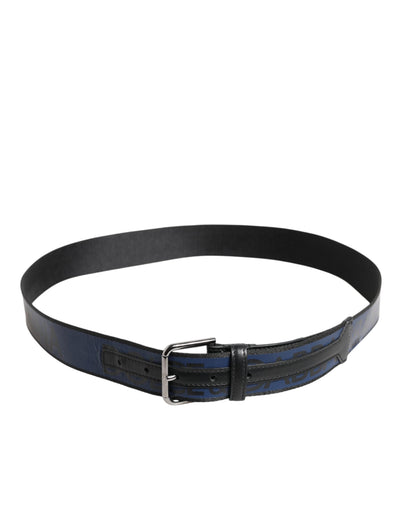 Dolce & Gabbana Schwarz Blau DG Logo Silber Metallschnalle Gürtel